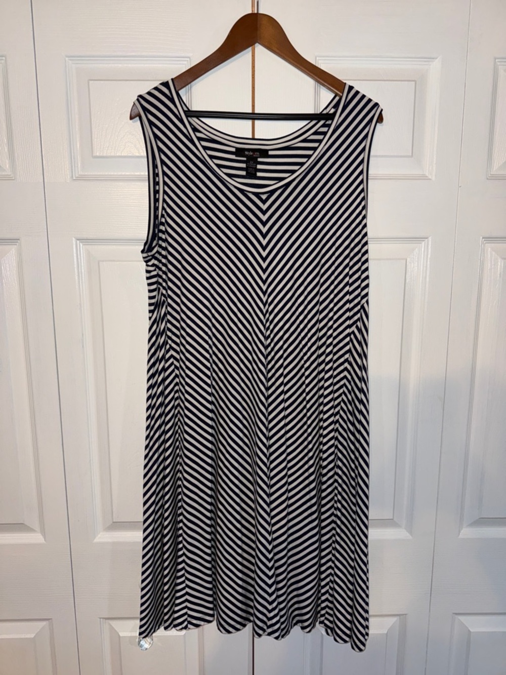 Sleeveless Navy and White Striped A-Line Dress